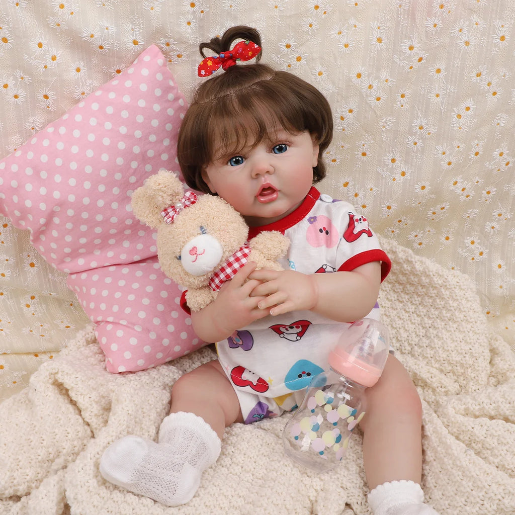 Boneca Bebê Reborn Menina 55cm Silicone Menina com Acessórios Pode dar Banho Brastoy