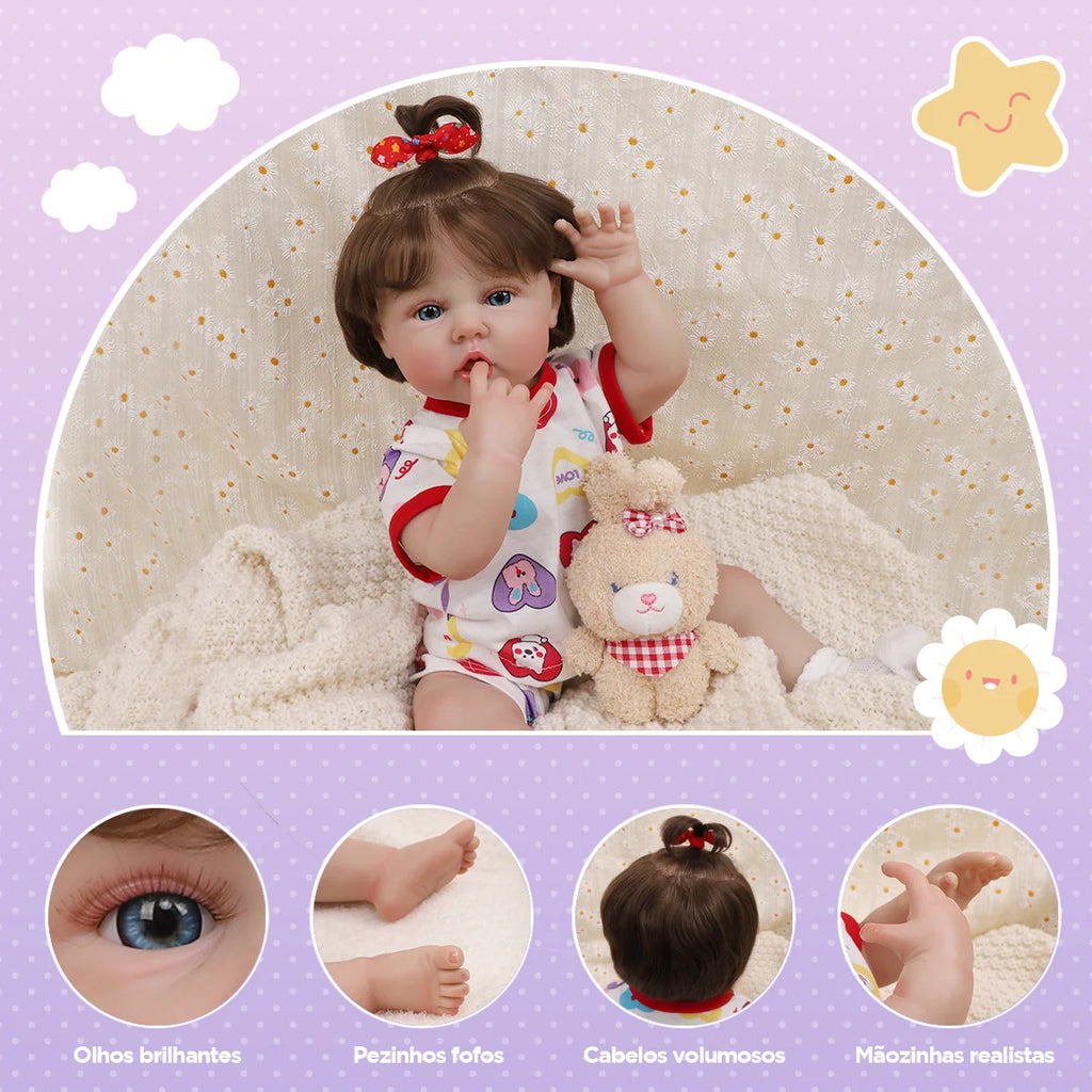 Boneca Bebê Reborn Menina 55cm Silicone Menina com Acessórios Pode dar Banho Brastoy