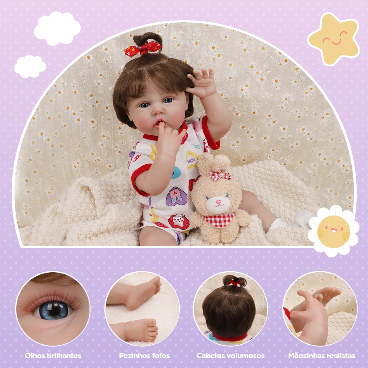 Boneca Bebê Reborn Menina 55cm Silicone Menina com Acessórios Pode dar Banho Brastoy