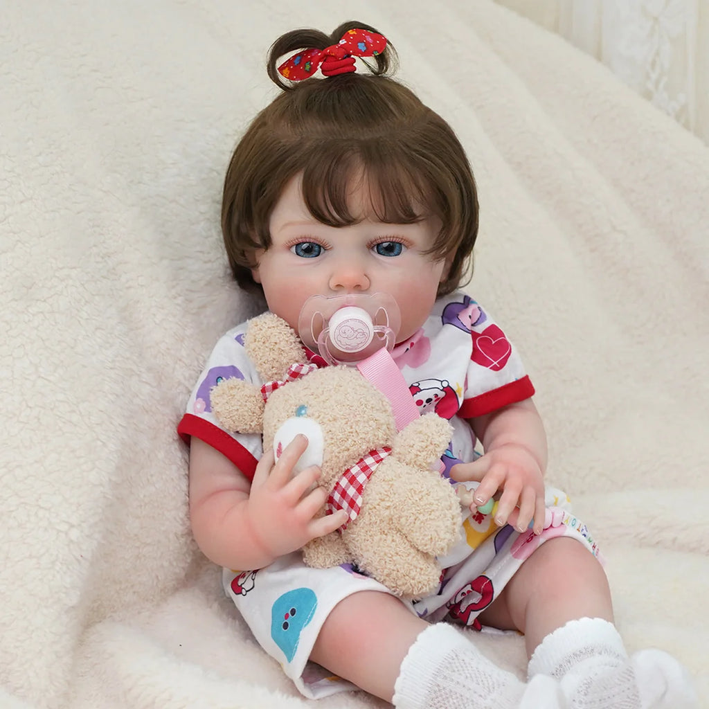 Boneca Bebê Reborn Menina 55cm Silicone Menina com Acessórios Pode dar Banho Brastoy
