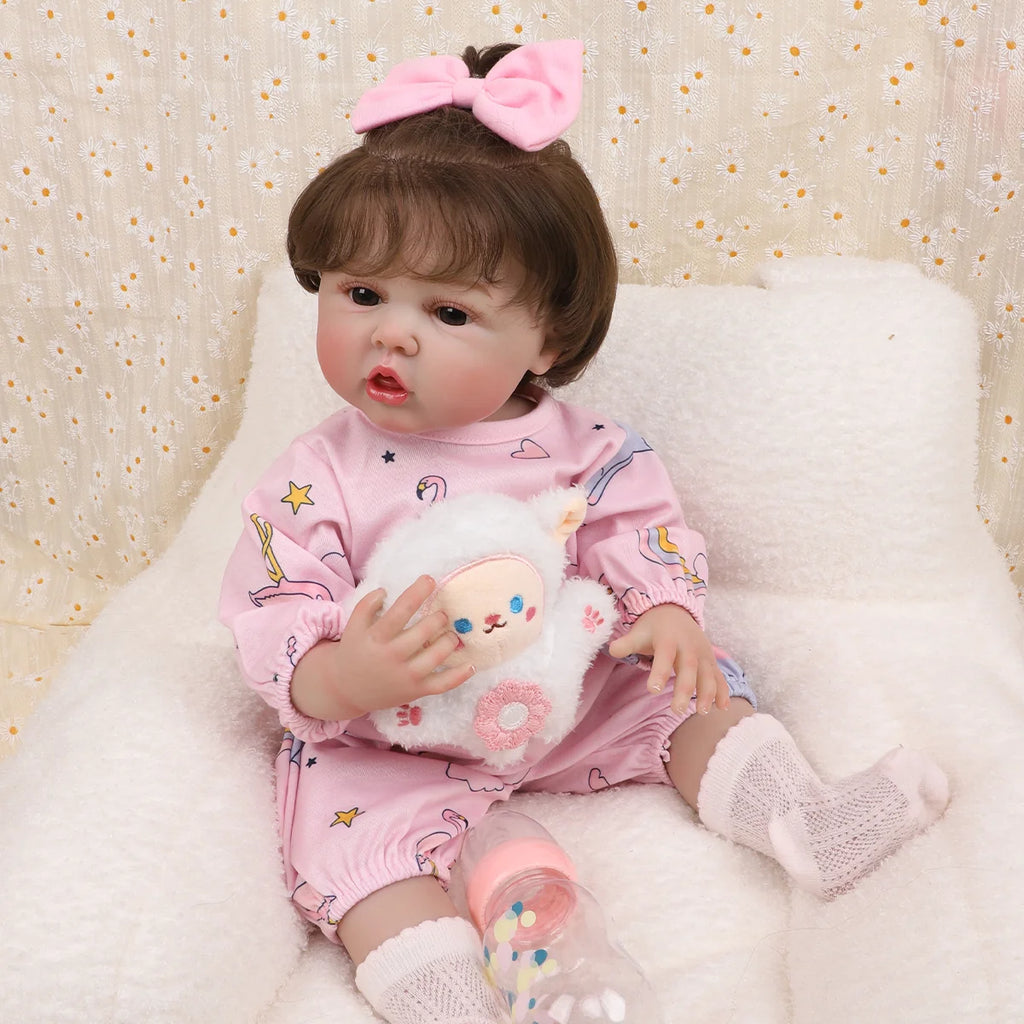 Boneca Bebê Reborn Menina 55cm Silicone com Acessórios Pode dar Banho Brastoy