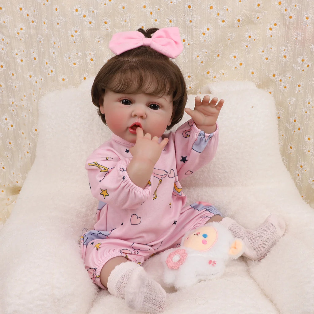 Boneca Bebê Reborn Menina 55cm Silicone com Acessórios Pode dar Banho Brastoy