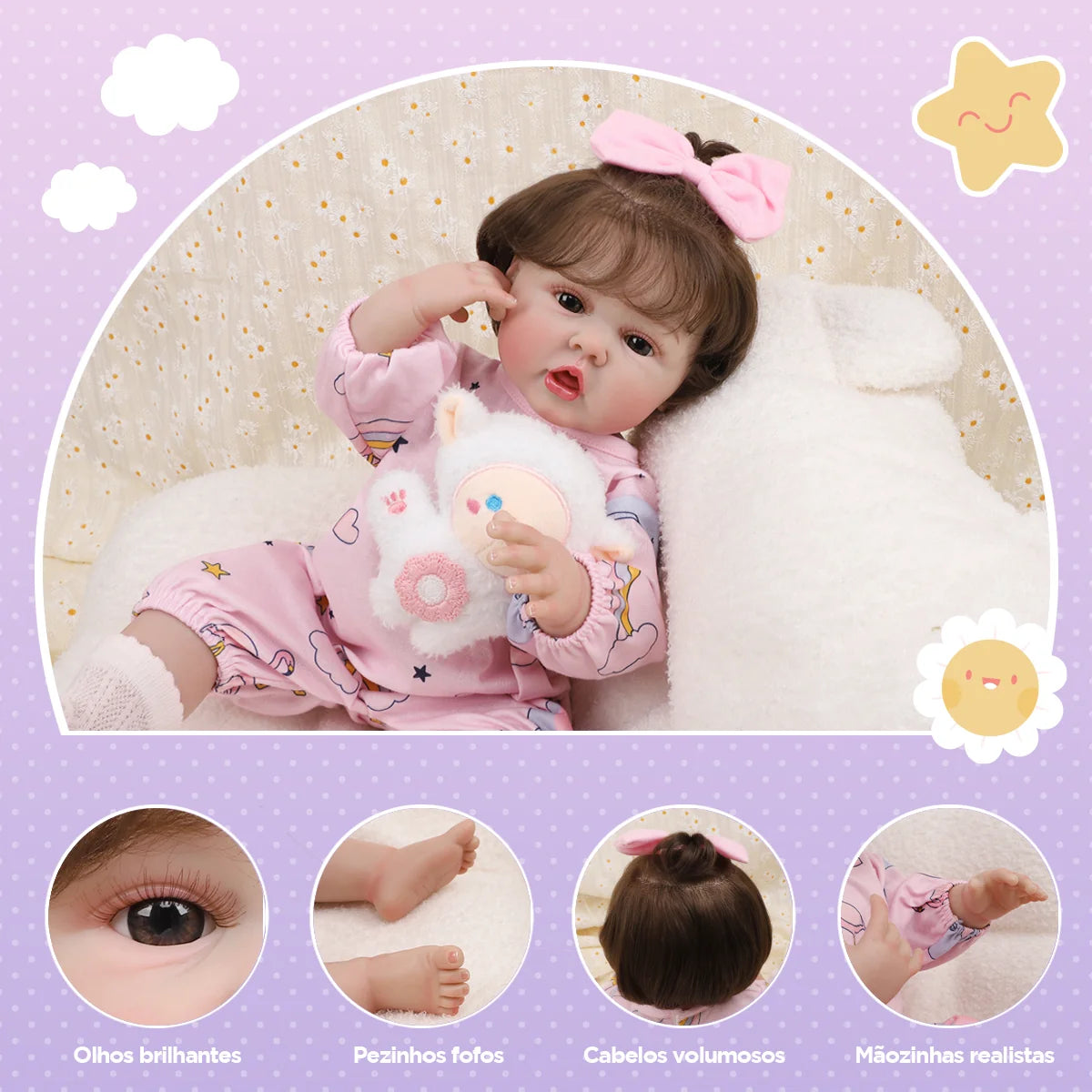 Boneca Bebê Reborn Menina 55cm Silicone com Acessórios Pode dar Banho Brastoy