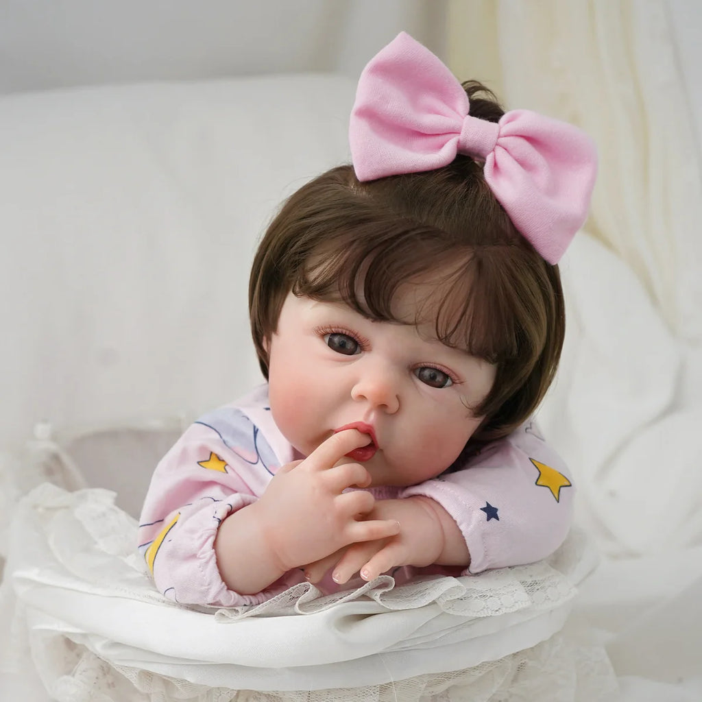 Boneca Bebê Reborn Menina 55cm Silicone com Acessórios Pode dar Banho Brastoy