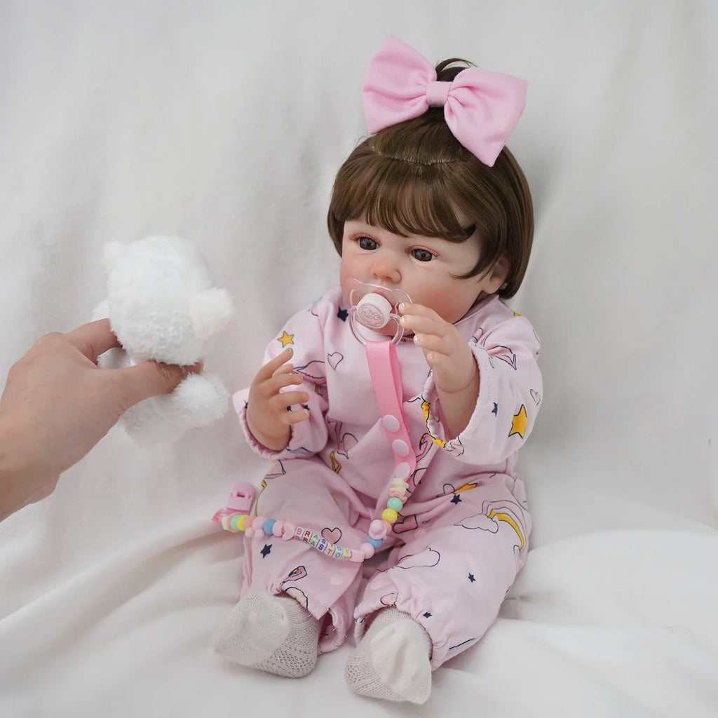 Boneca Bebê Reborn Menina 55cm Silicone com Acessórios Pode dar Banho Brastoy