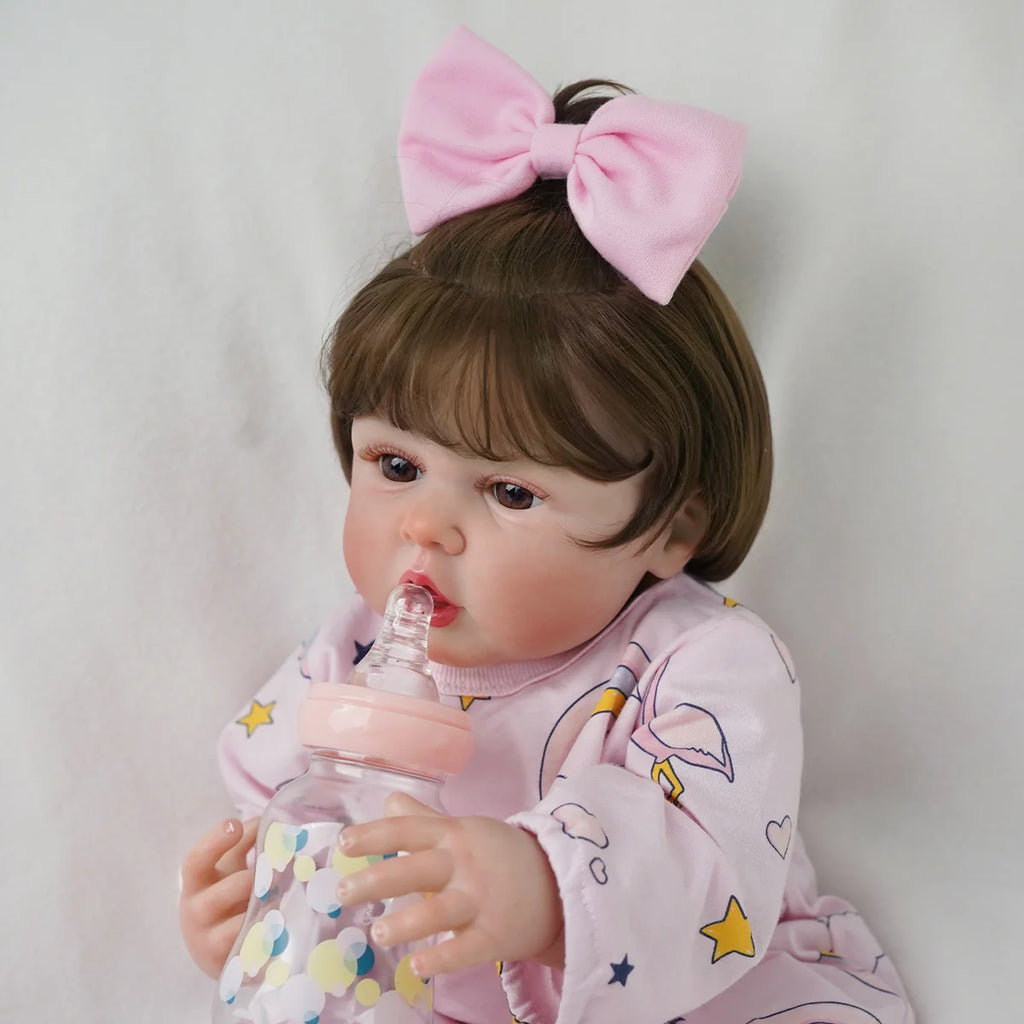 Boneca Bebê Reborn Menina 55cm Silicone com Acessórios Pode dar Banho Brastoy