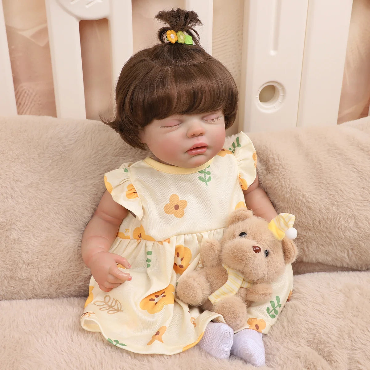 Boneca Bebê Reborn Silicone 48cm Menina Olho fechado Pode dar Banho com Acessórios Brastoy