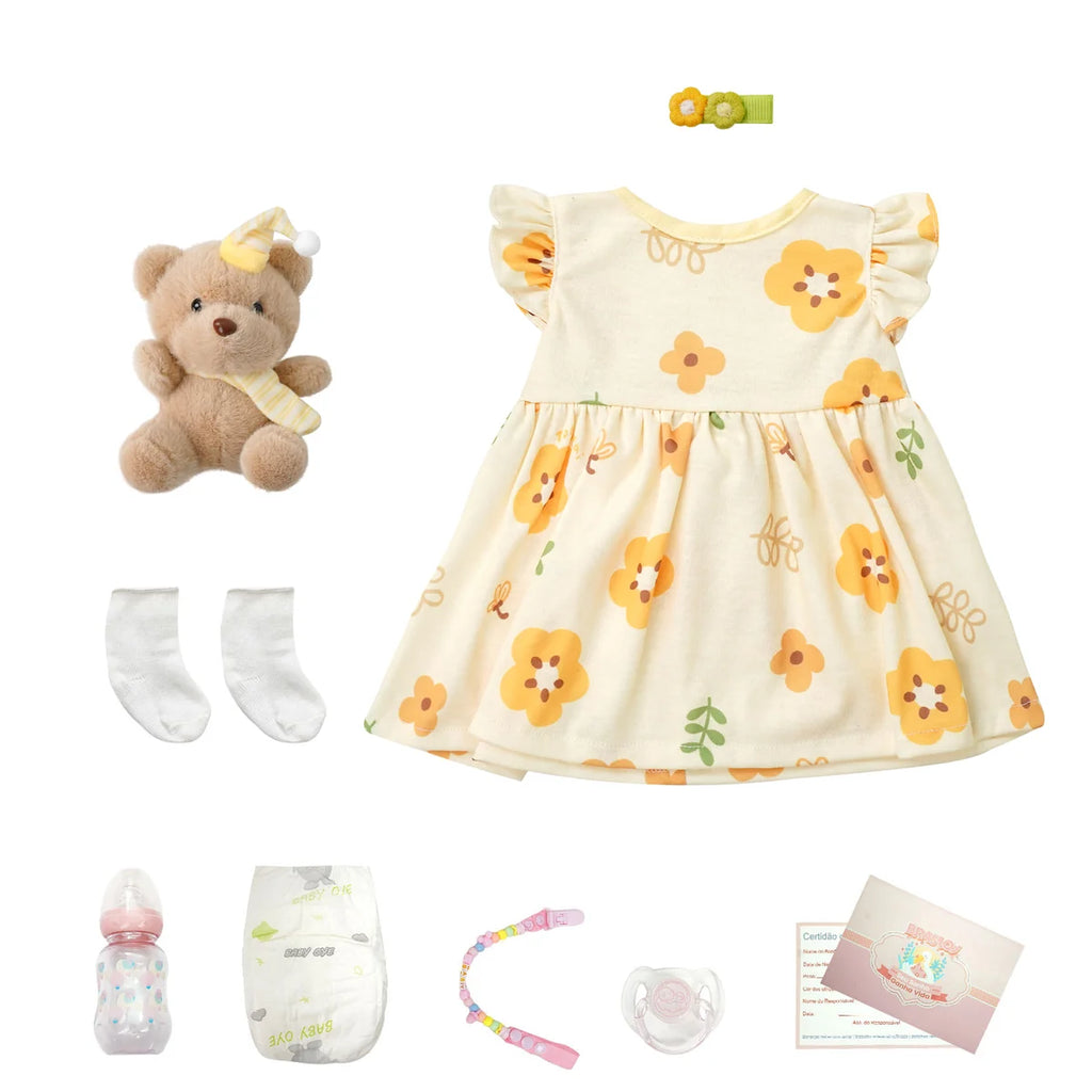 Boneca Bebê Reborn Silicone 48cm Menina Olho fechado Pode dar Banho com Acessórios Brastoy