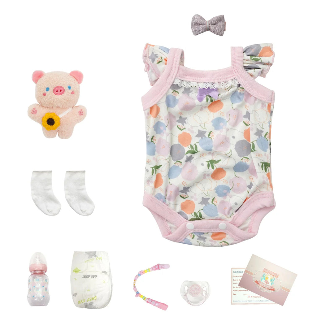 Boneca Bebê Reborn Silicone 48cm Menina Olho Fechado Rosa Pode dar Banho com Acessórios Brastoy