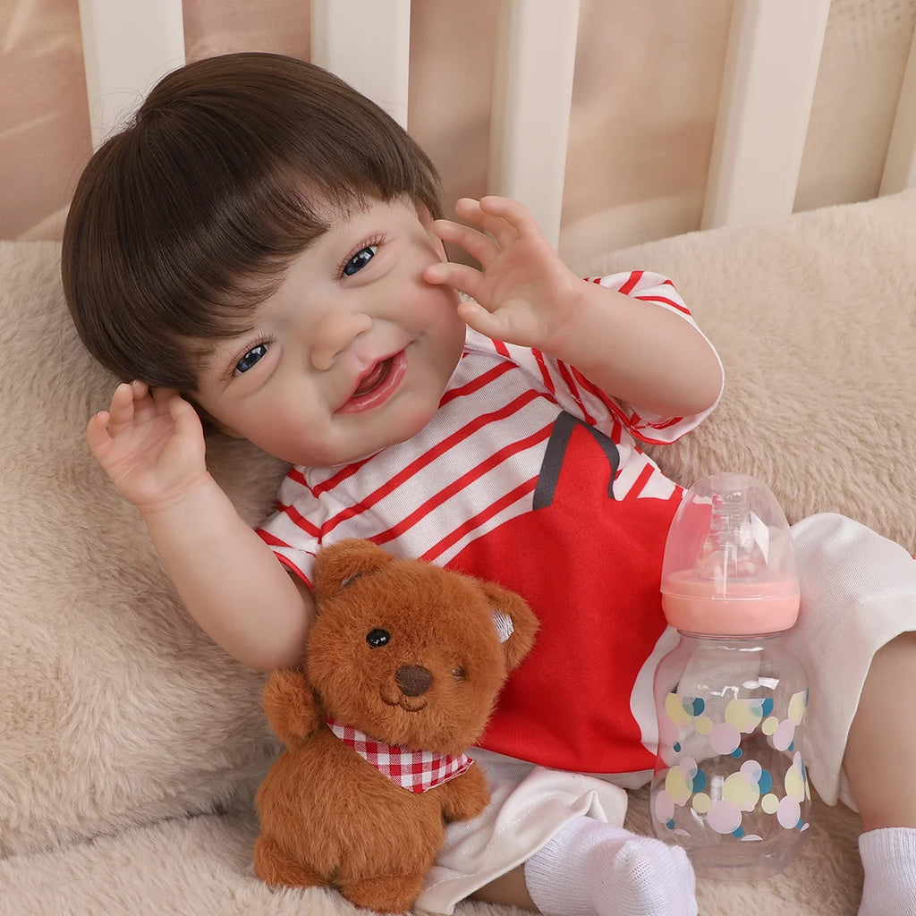 Boneca Bebê Reborn Realista 48cm Menina Olho Azul Silicone Pode dar Banho Pode dar Banho Brastoy