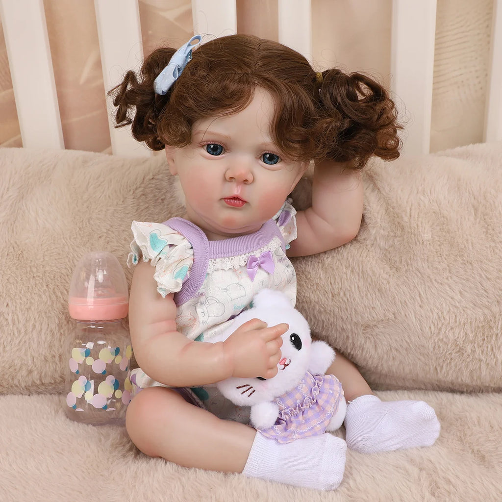 Boneca Bebê Reborn Silicone 48cm Menina Olho Azul com Acessórios Pode dar Banho Brastoy
