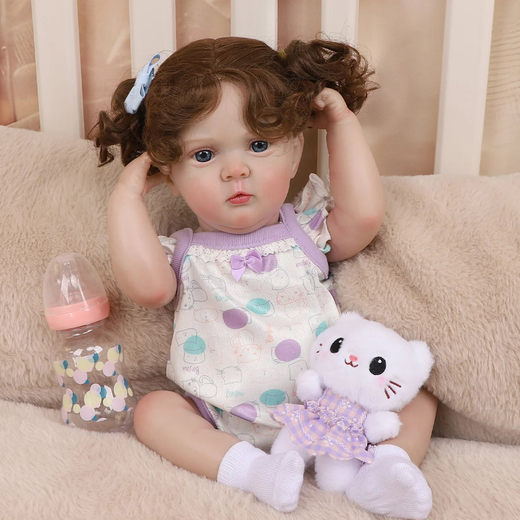 Boneca Bebê Reborn Silicone 48cm Menina Olho Azul com Acessórios Pode dar Banho Brastoy