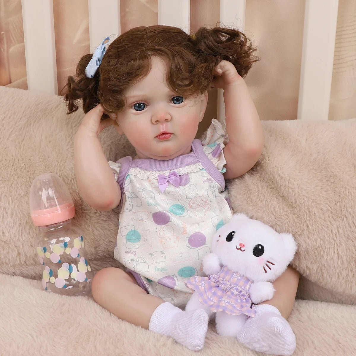 Boneca Bebê Reborn Silicone 48cm Menina Olho Azul com Acessórios Pode dar Banho Brastoy