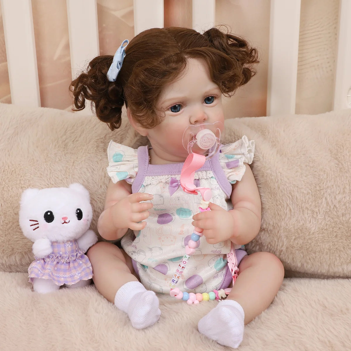 Boneca Bebê Reborn Silicone 48cm Menina Olho Azul com Acessórios Pode dar Banho Brastoy