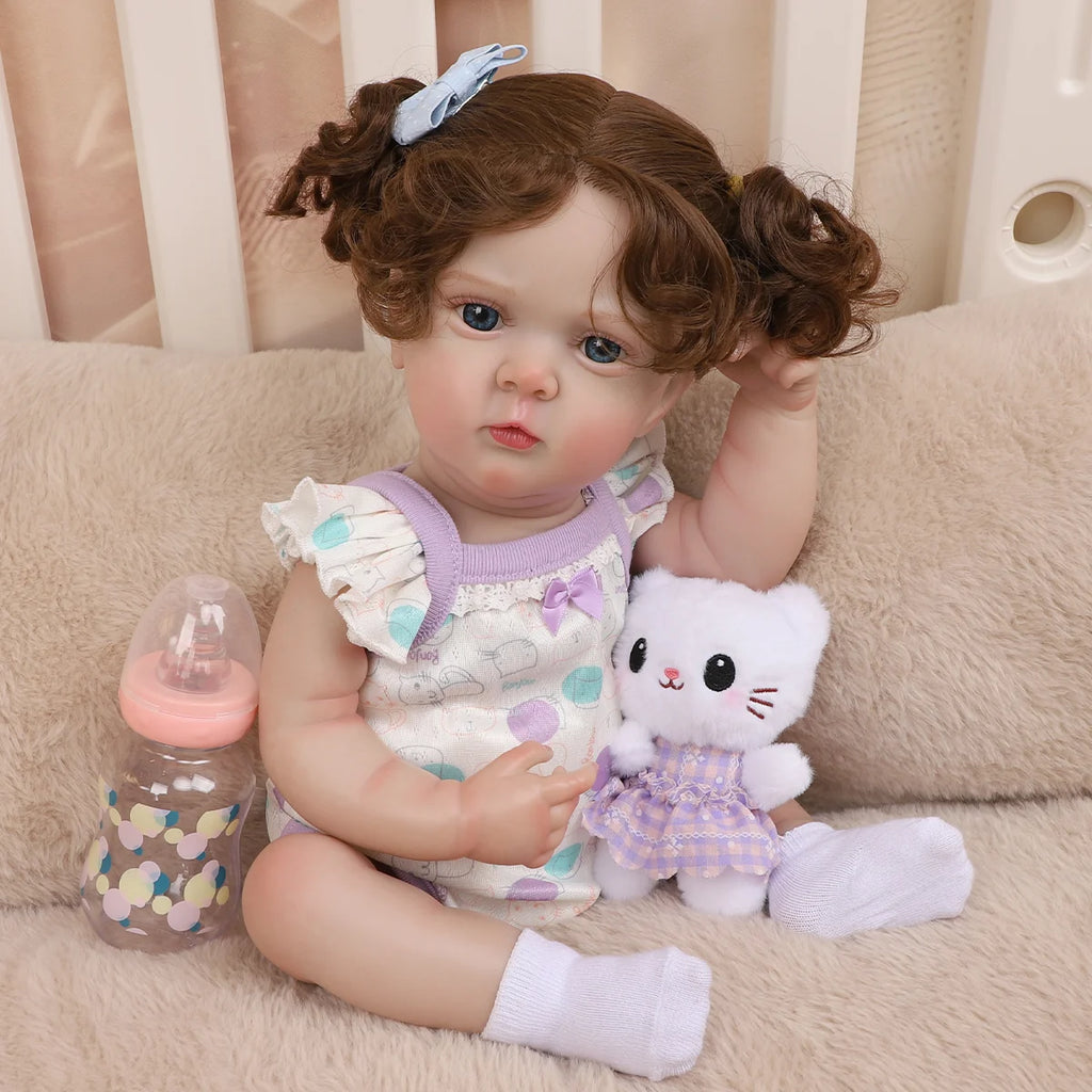Boneca Bebê Reborn Silicone 48cm Menina Olho Azul com Acessórios Pode dar Banho Brastoy