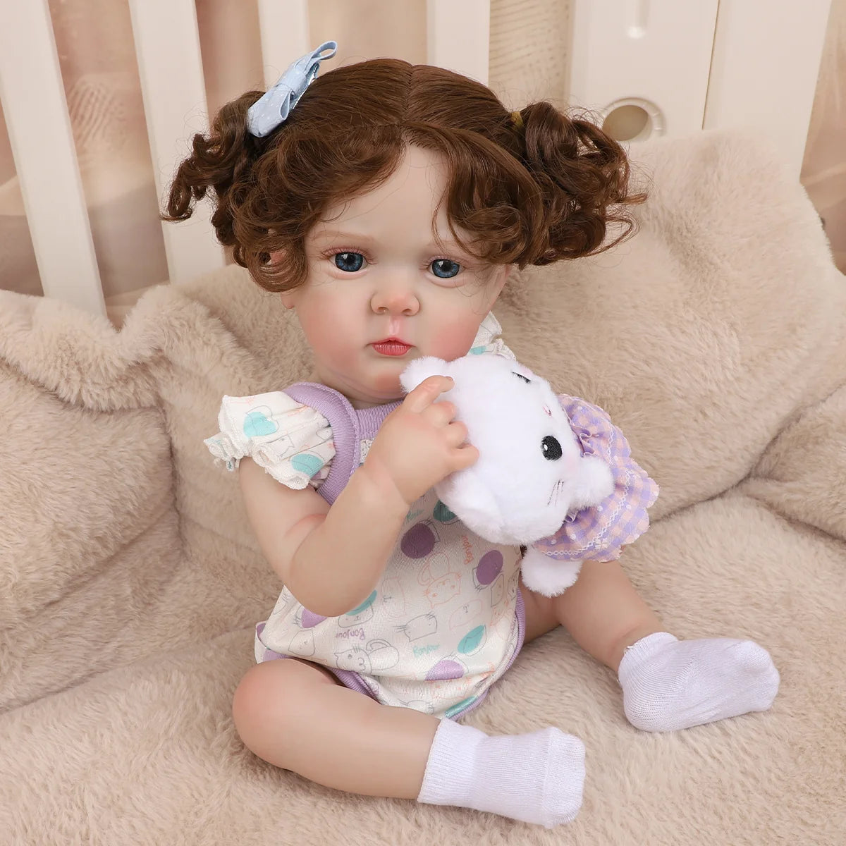 Boneca Bebê Reborn Silicone 48cm Menina Olho Azul com Acessórios Pode dar Banho Brastoy