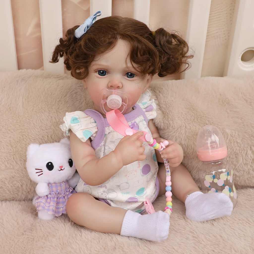 Boneca Bebê Reborn Silicone 48cm Menina Olho Azul com Acessórios Pode dar Banho Brastoy