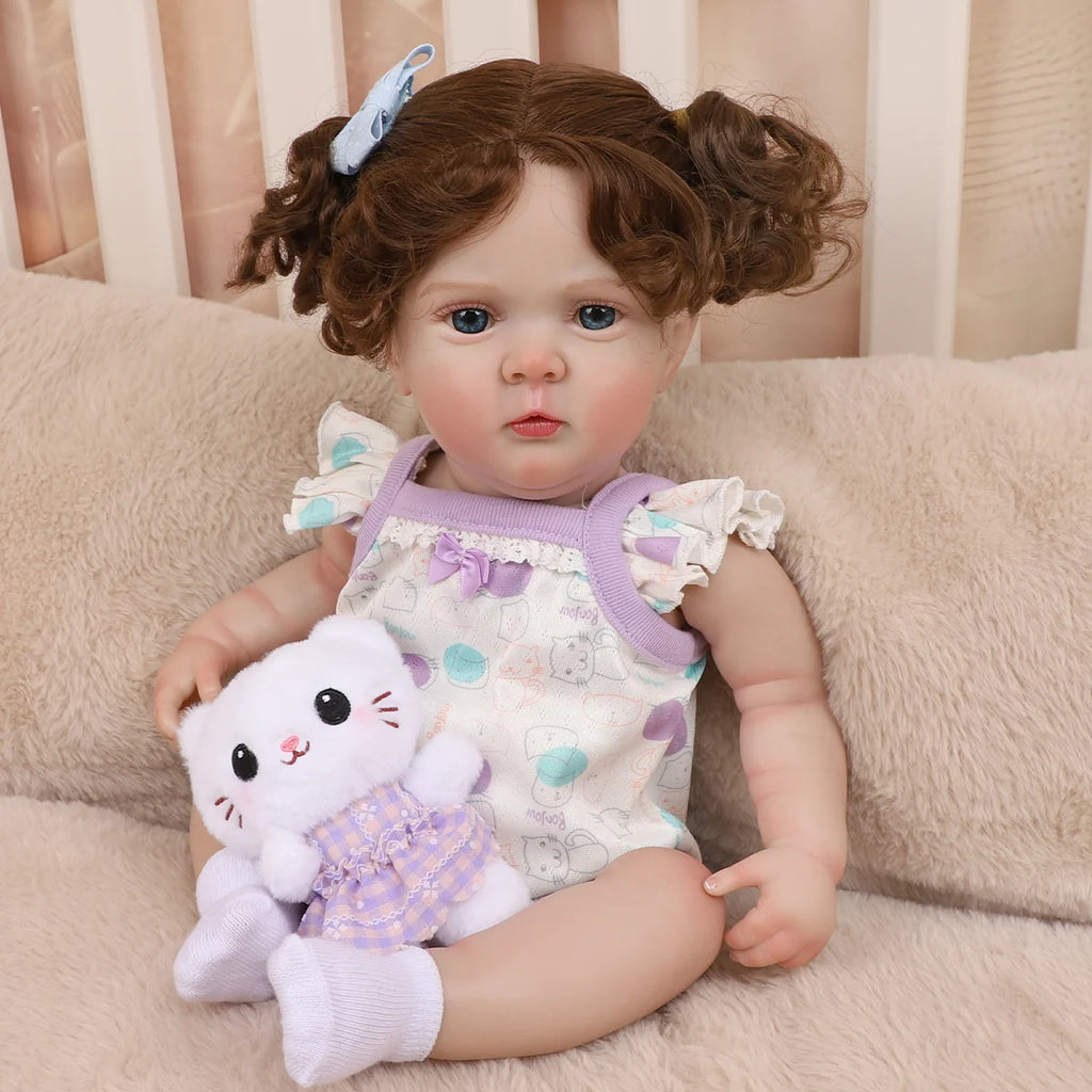 Boneca Bebê Reborn Silicone 48cm Menina Olho Azul com Acessórios Pode dar Banho Brastoy