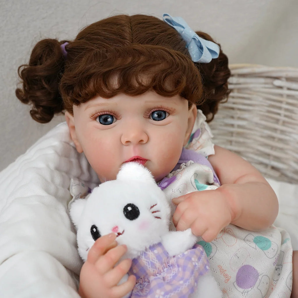 Boneca Bebê Reborn Silicone 48cm Menina Olho Azul com Acessórios Pode dar Banho Brastoy