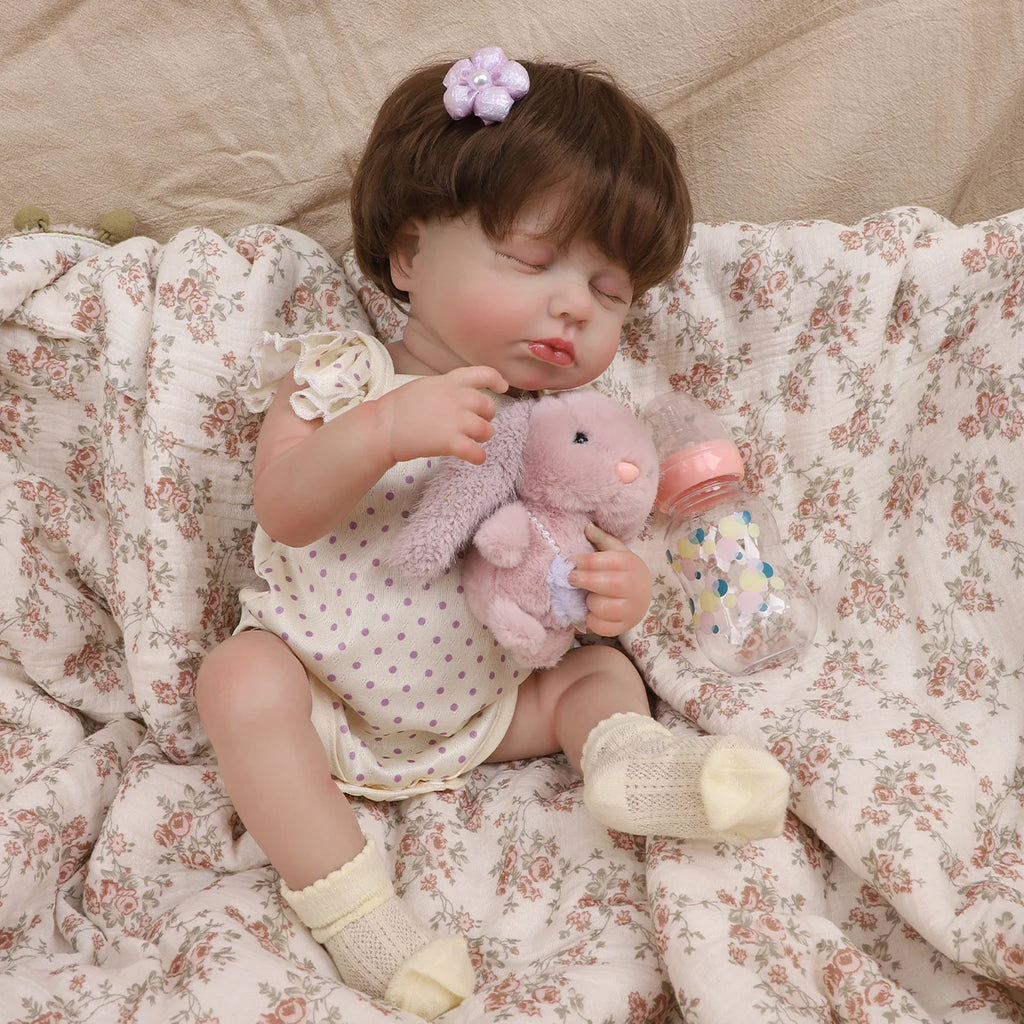Boneca Bebê Reborn 48cm Silicone Menina Realista Olho Fechado com Acessórios Pode dar Banho Brastoy
