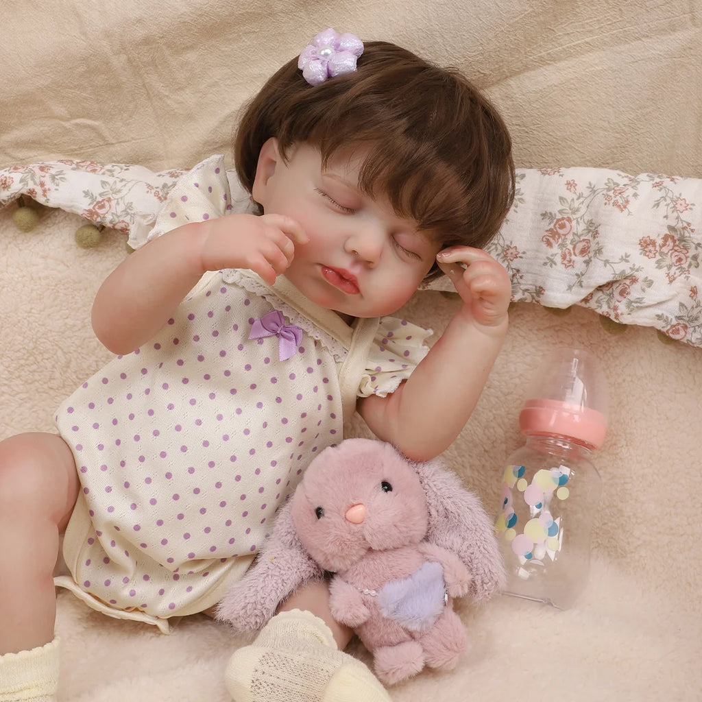 Boneca Bebê Reborn 48cm Silicone Menina Realista Olho Fechado com Acessórios Pode dar Banho Brastoy