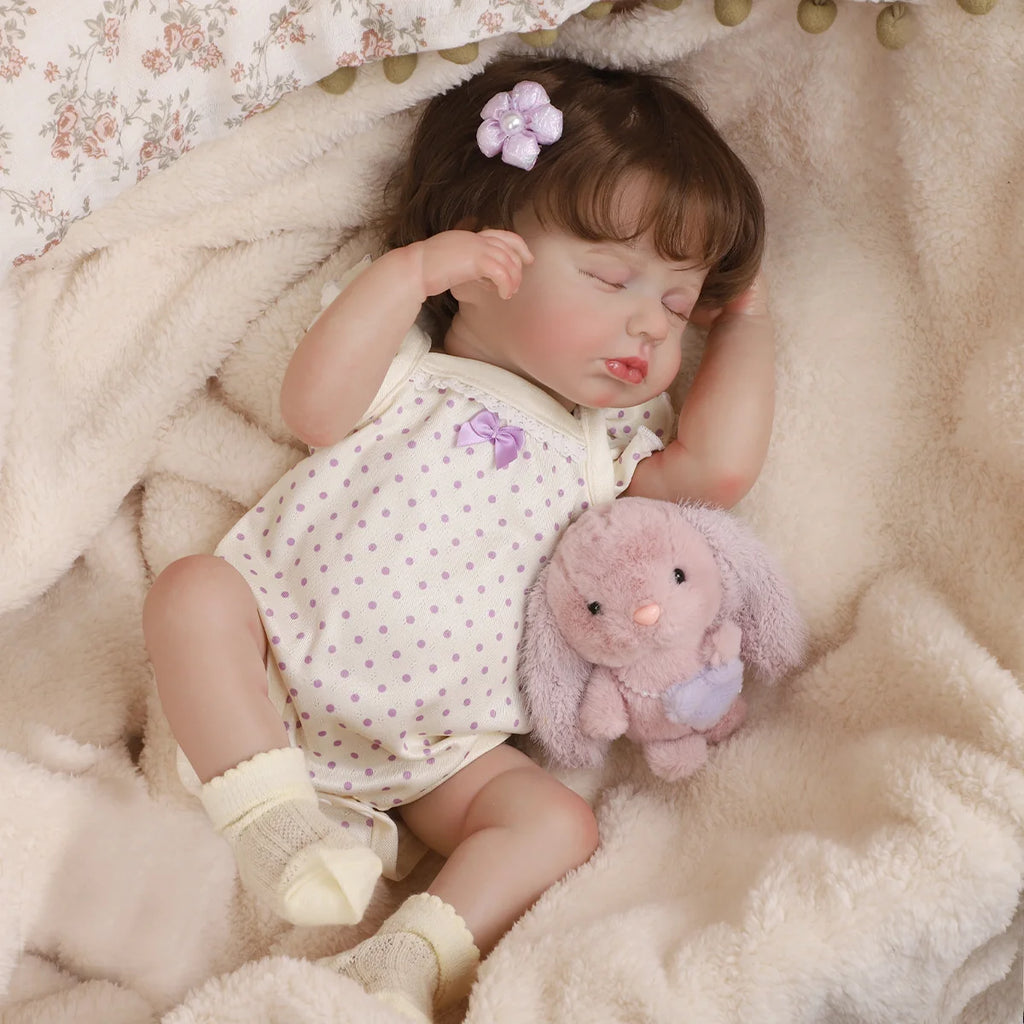 Boneca Bebê Reborn 48cm Silicone Menina Realista Olho Fechado com Acessórios Pode dar Banho Brastoy