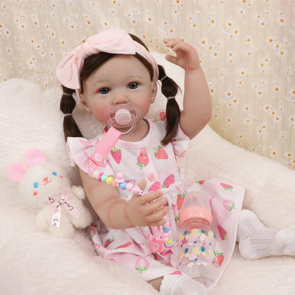 Boneca Bebê Reborn Menina 55cm Silicone Olho Azul com Acessórios Brastoy