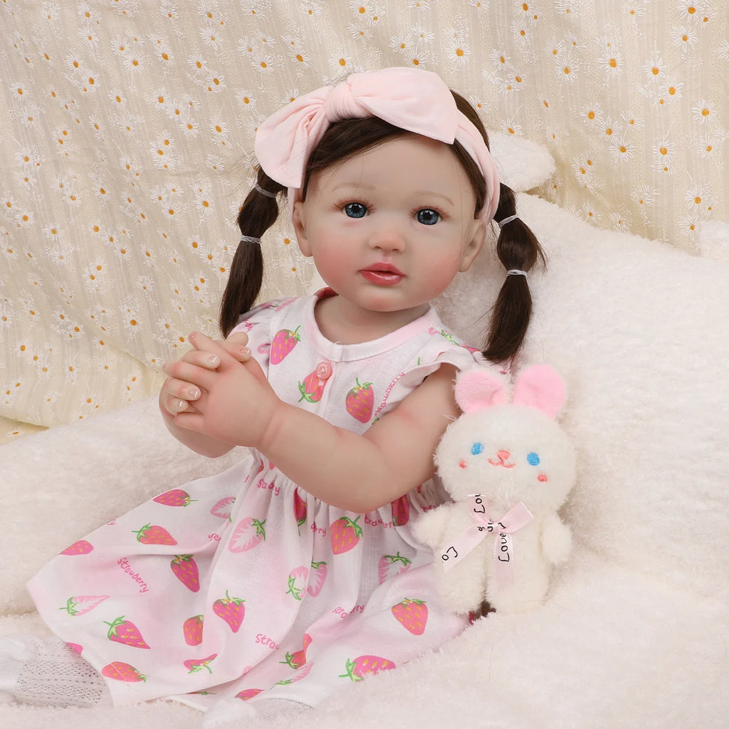 Boneca Bebê Reborn Menina 55cm Silicone Olho Azul com Acessórios Brastoy