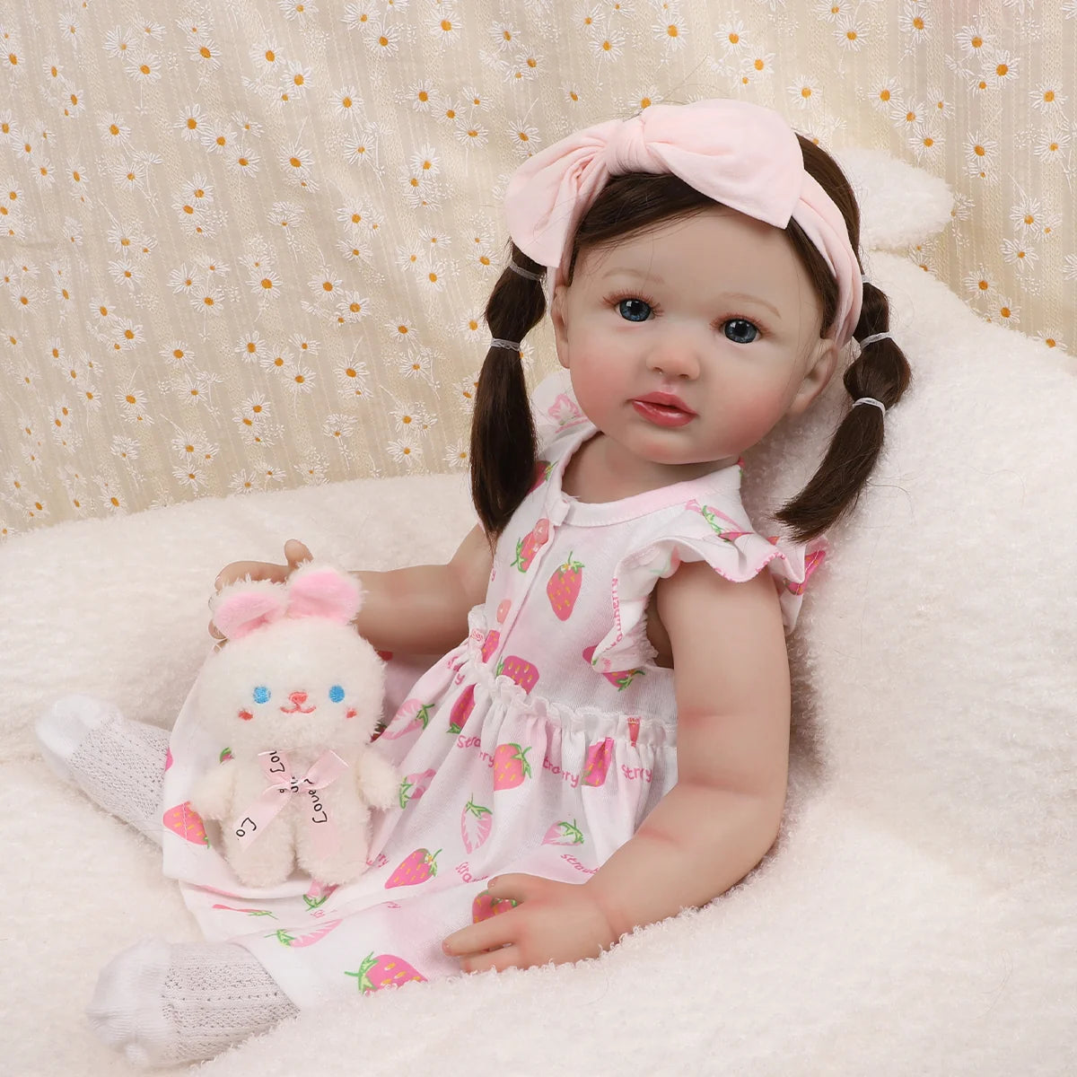 Boneca Bebê Reborn Menina 55cm Silicone Olho Azul com Acessórios Brastoy