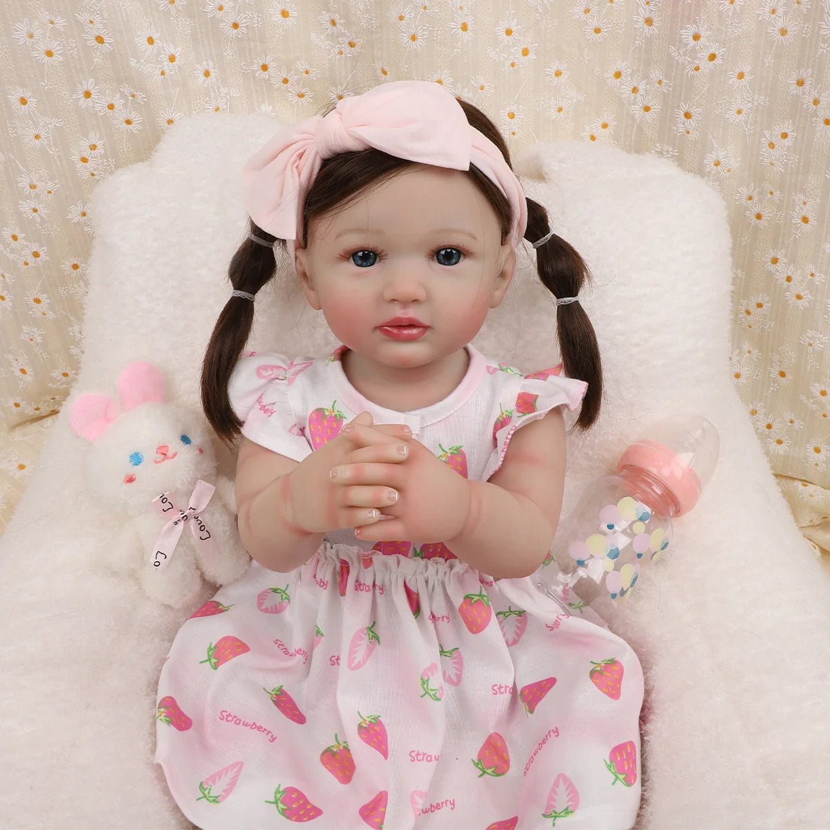 Boneca Bebê Reborn Menina 55cm Silicone Olho Azul com Acessórios Brastoy