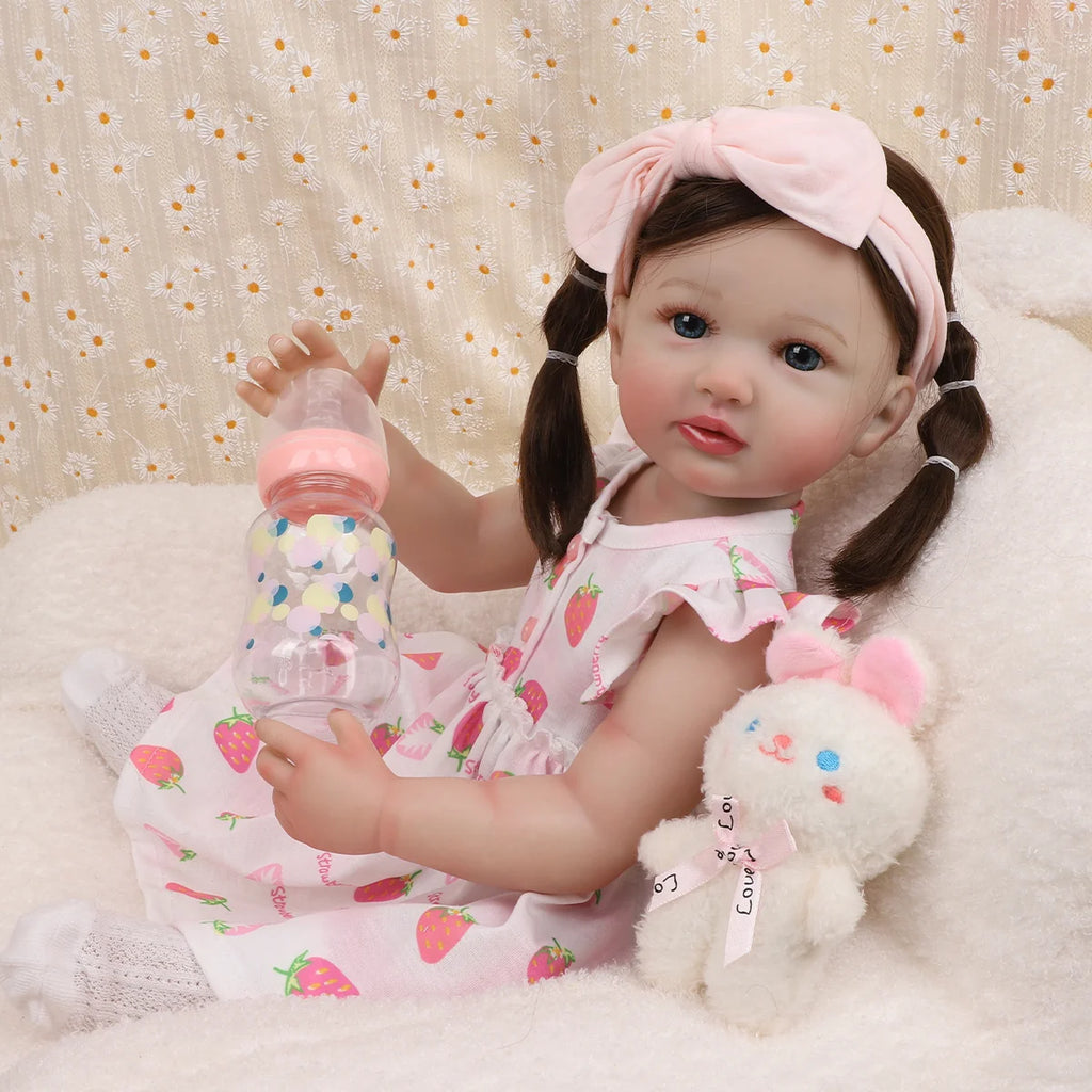 Boneca Bebê Reborn Menina 55cm Silicone Olho Azul com Acessórios Brastoy