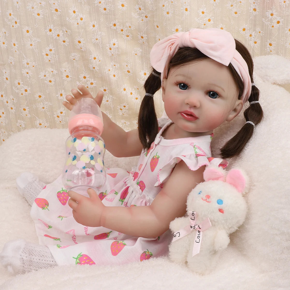 Boneca Bebê Reborn Menina 55cm Silicone Olho Azul com Acessórios Brastoy