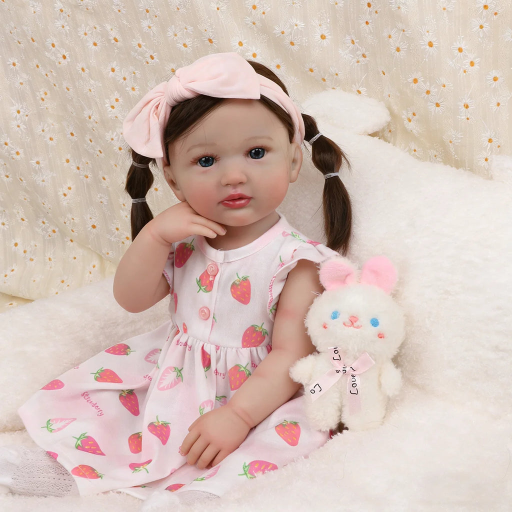 Boneca Bebê Reborn Menina 55cm Silicone Olho Azul com Acessórios Brastoy