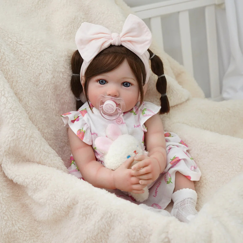 Boneca Bebê Reborn Menina 55cm Silicone Olho Azul com Acessórios Brastoy