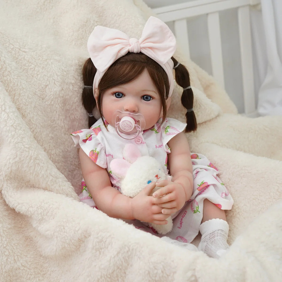 Boneca Bebê Reborn Menina 55cm Silicone Olho Azul com Acessórios Brastoy