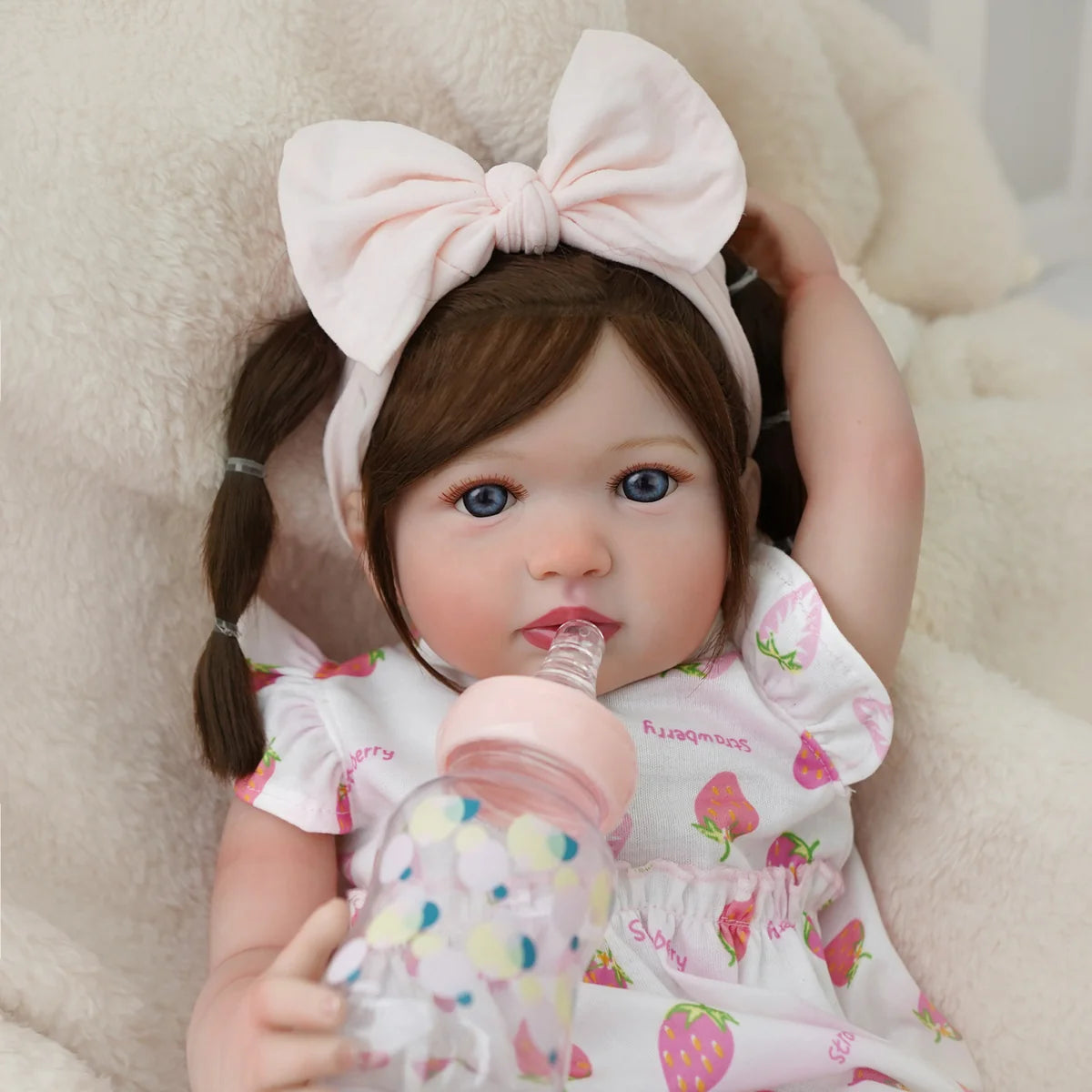 Boneca Bebê Reborn Menina 55cm Silicone Olho Azul com Acessórios Brastoy