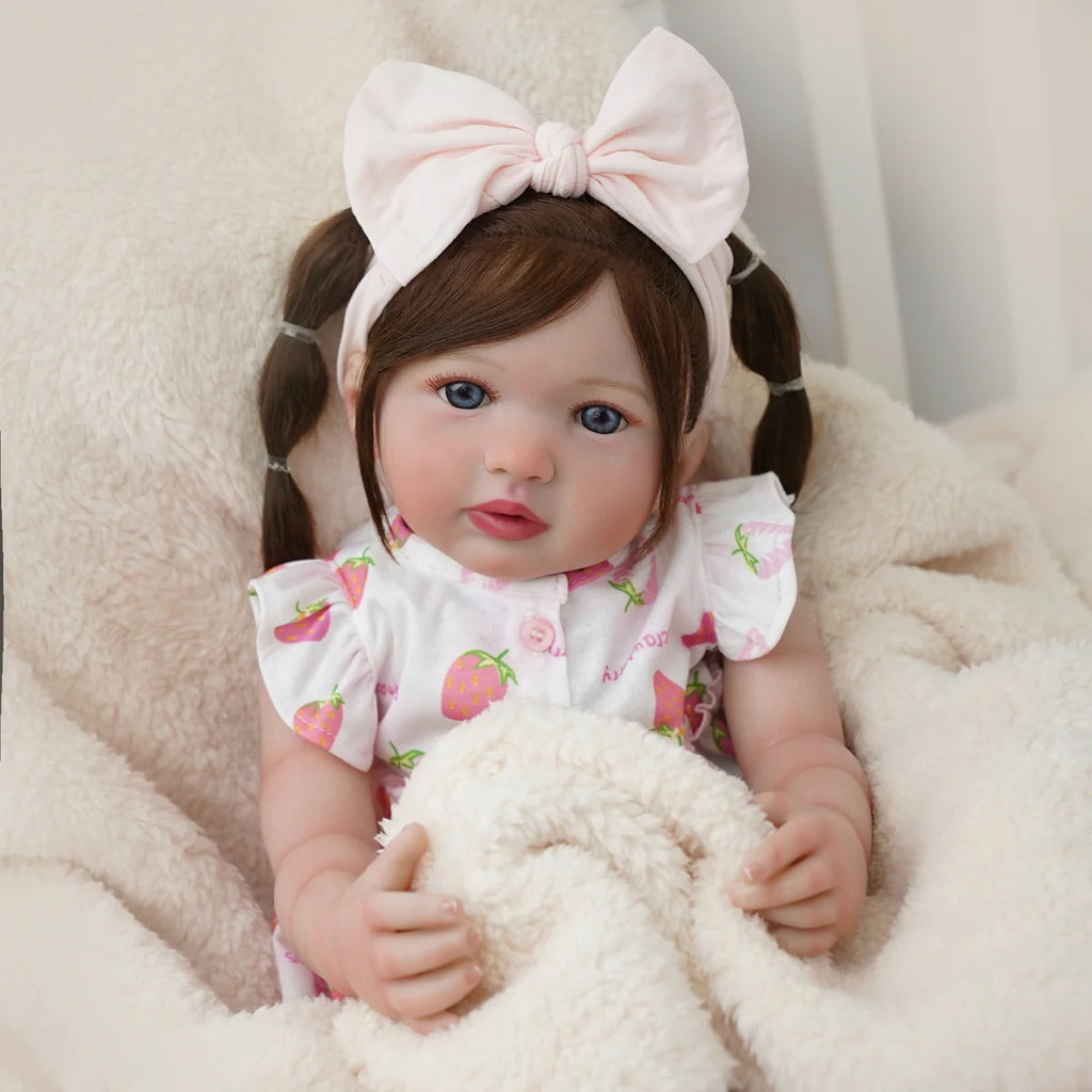 Boneca Bebê Reborn Menina 55cm Silicone Olho Azul com Acessórios Brastoy