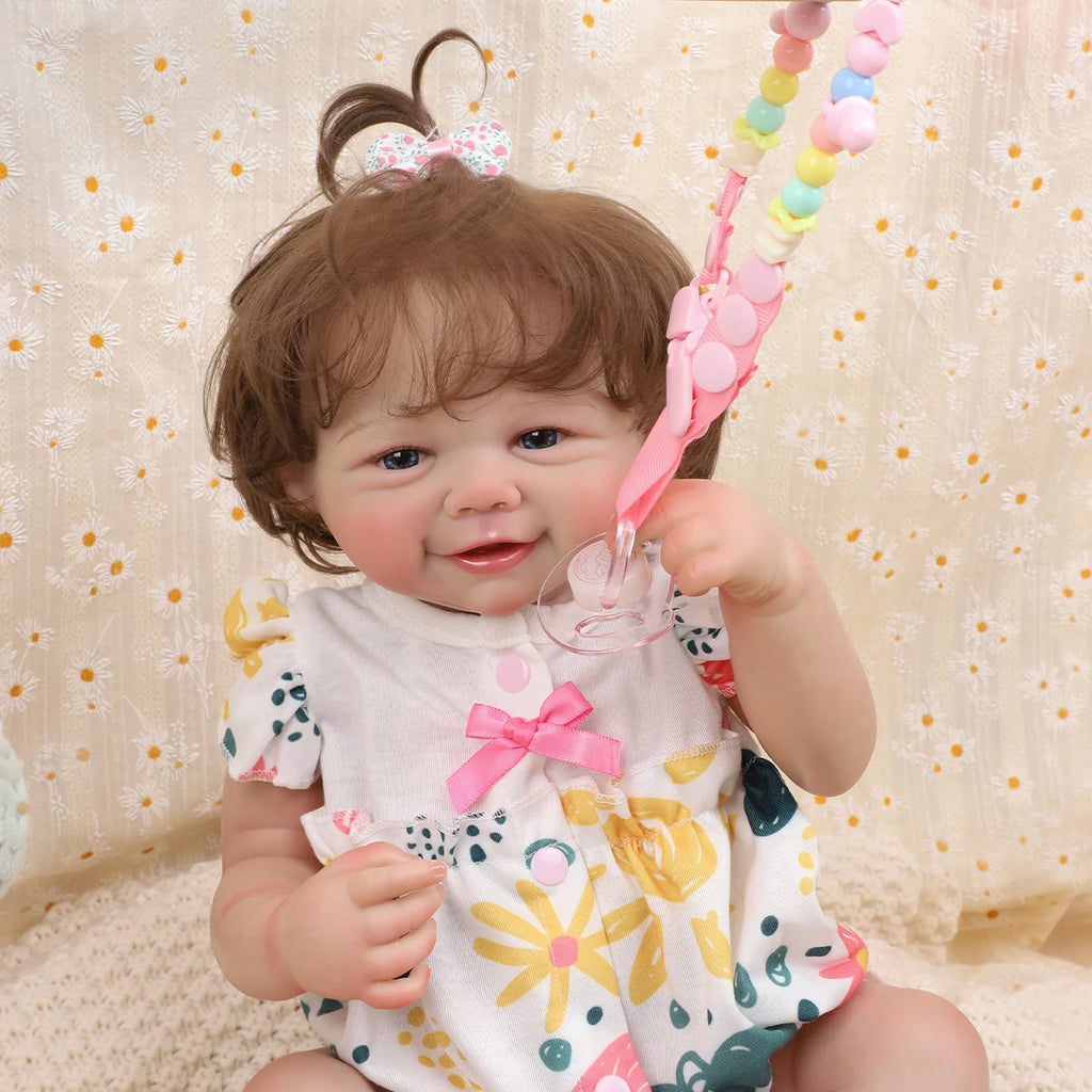 Boneca Bebê Reborn Realista Menina 48cm Corpo De Silicone Com Olhos Azuis Com Acessório Brastoy