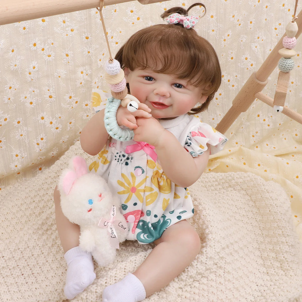 Boneca Bebê Reborn Realista Menina 48cm Corpo De Silicone Com Olhos Azuis Com Acessório Brastoy