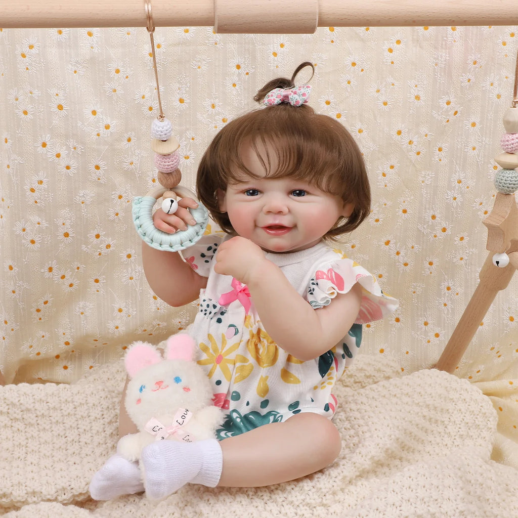 Boneca Bebê Reborn Realista Menina 48cm Corpo De Silicone Com Olhos Azuis Com Acessório Brastoy
