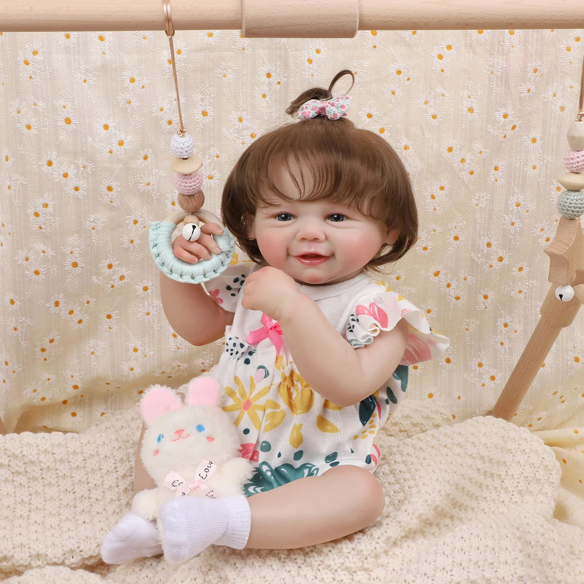 Boneca Bebê Reborn Realista Menina 48cm Corpo De Silicone Com Olhos Azuis Com Acessório Brastoy