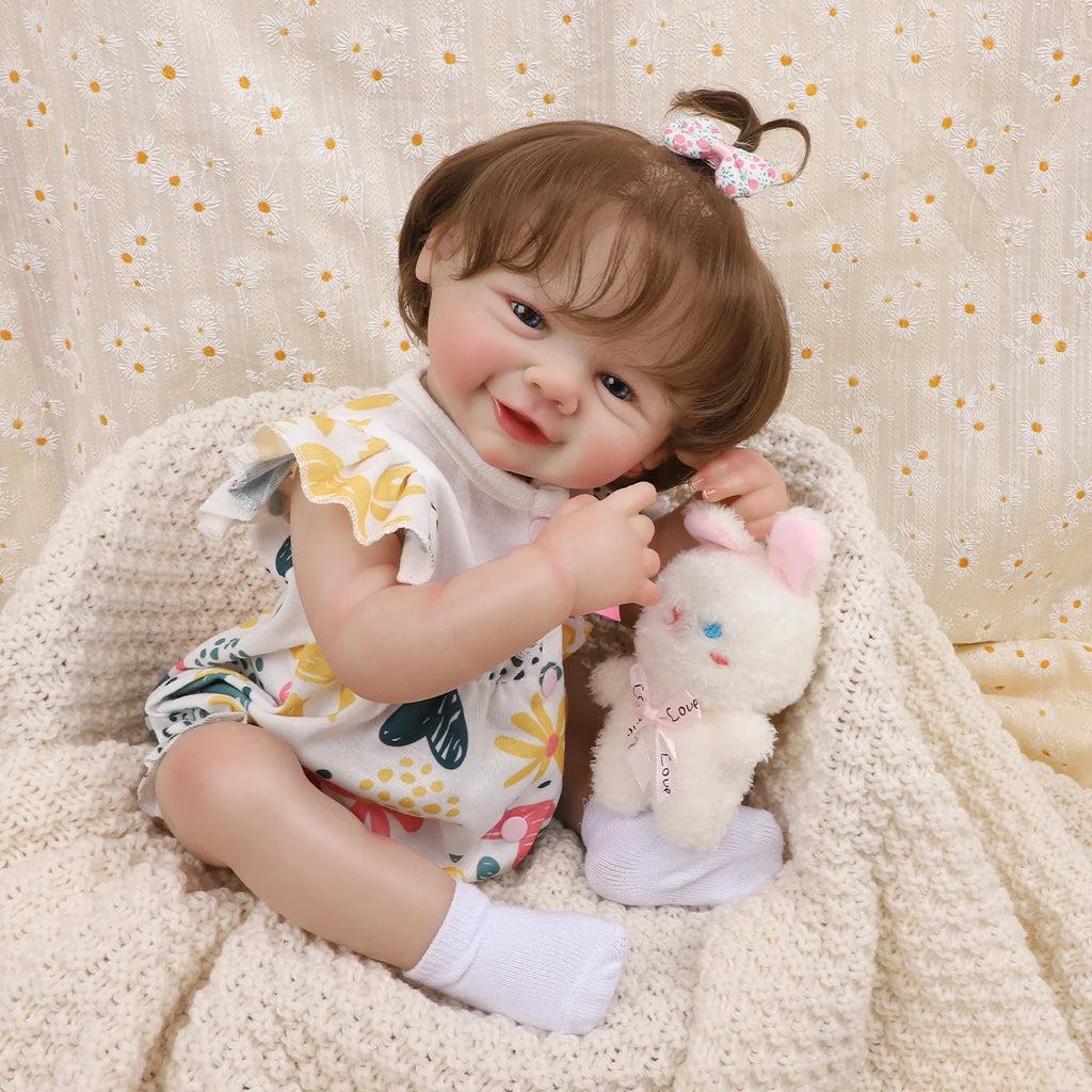 Boneca Bebê Reborn Realista Menina 48cm Corpo De Silicone Com Olhos Azuis Com Acessório Brastoy