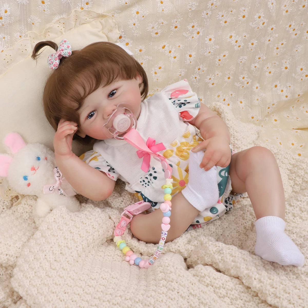 Boneca Bebê Reborn Realista Menina 48cm Corpo De Silicone Com Olhos Azuis Com Acessório Brastoy