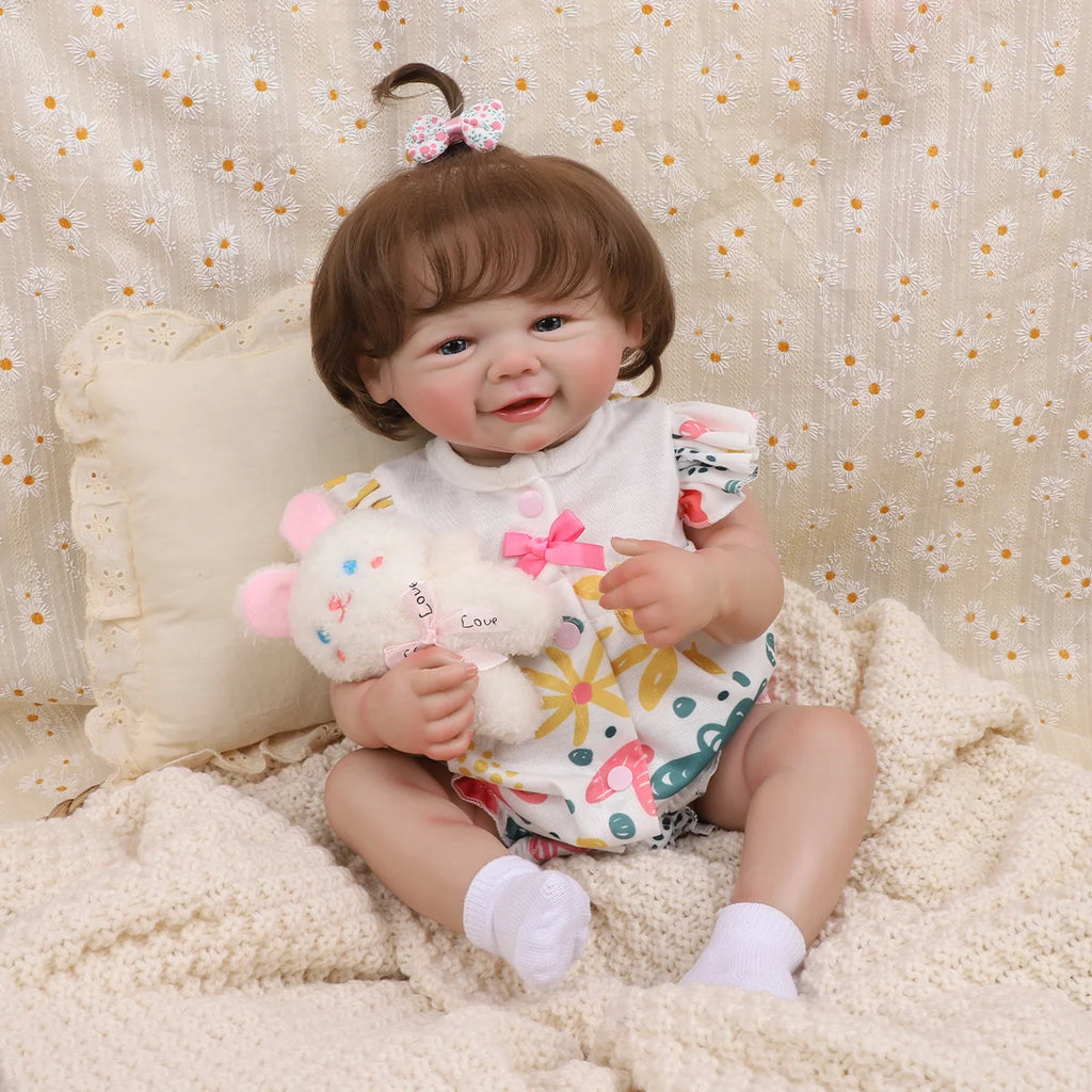 Boneca Bebê Reborn Realista Menina 48cm Corpo De Silicone Com Olhos Azuis Com Acessório Brastoy