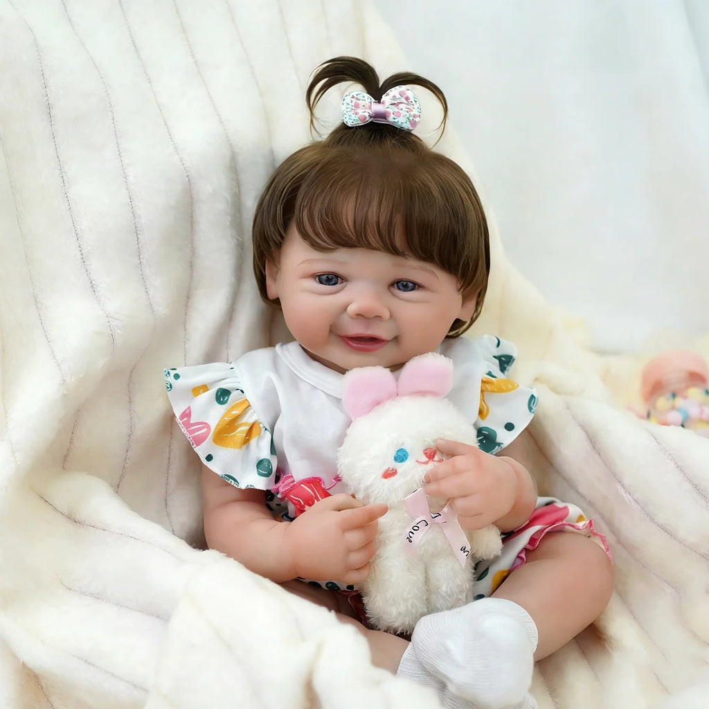 Boneca Bebê Reborn Realista Menina 48cm Corpo De Silicone Com Olhos Azuis Com Acessório Brastoy