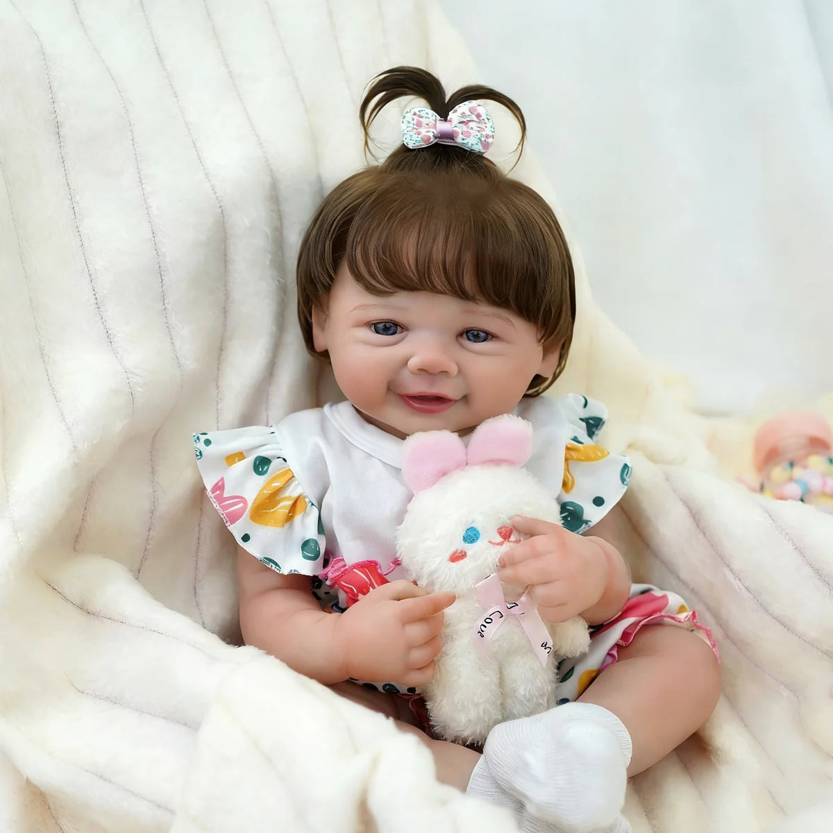 Boneca Bebê Reborn Realista Menina 48cm Corpo De Silicone Com Olhos Azuis Com Acessório Brastoy