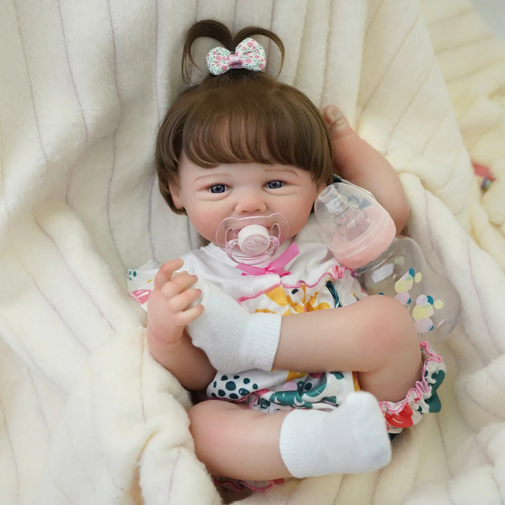 Boneca Bebê Reborn Realista Menina 48cm Corpo De Silicone Com Olhos Azuis Com Acessório Brastoy