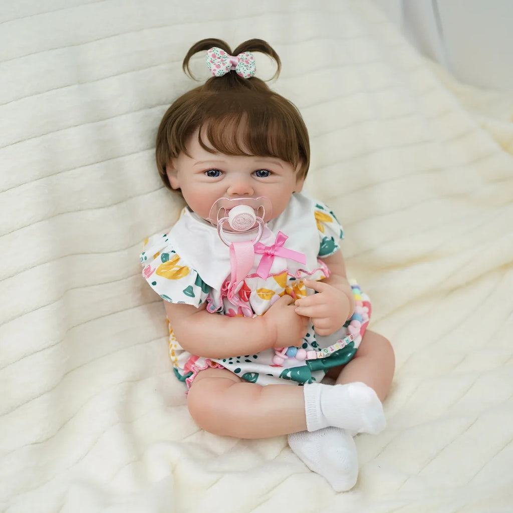 Boneca Bebê Reborn Realista Menina 48cm Corpo De Silicone Com Olhos Azuis Com Acessório Brastoy