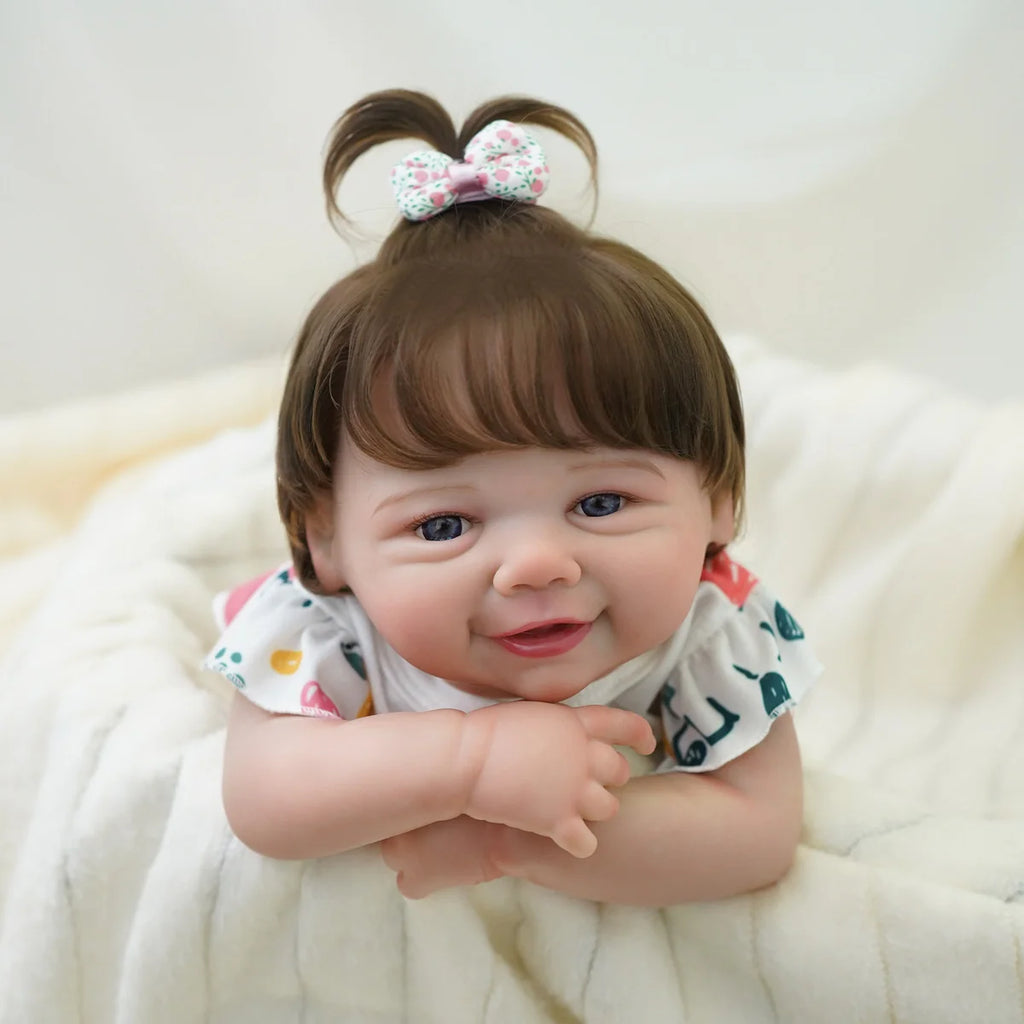Boneca Bebê Reborn Realista Menina 48cm Corpo De Silicone Com Olhos Azuis Com Acessório Brastoy