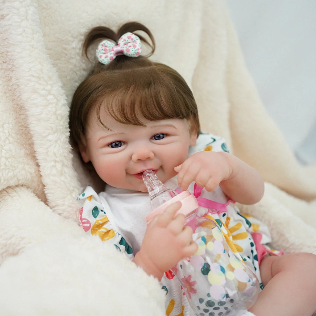 Boneca Bebê Reborn Realista Menina 48cm Corpo De Silicone Com Olhos Azuis Com Acessório Brastoy